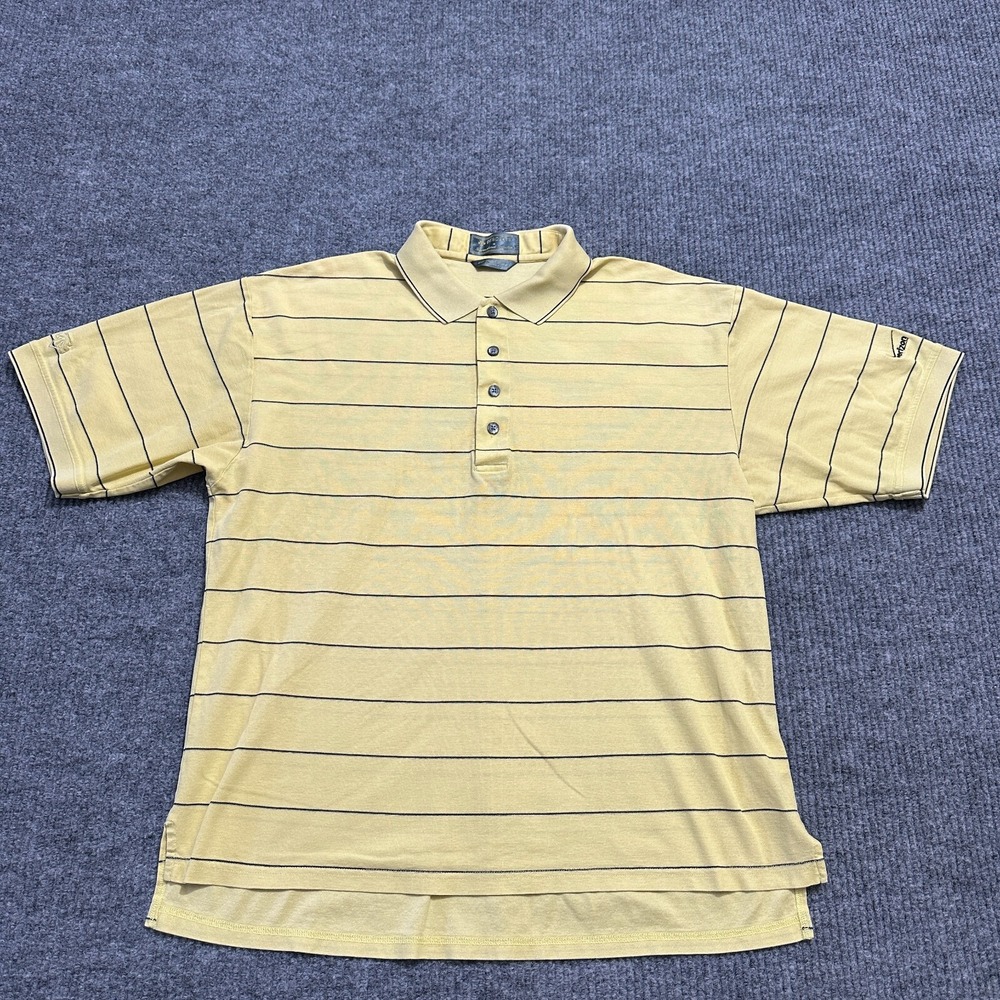 Descente International Collection Mens Polo Shirt Yellow Striped Chest Size 45"